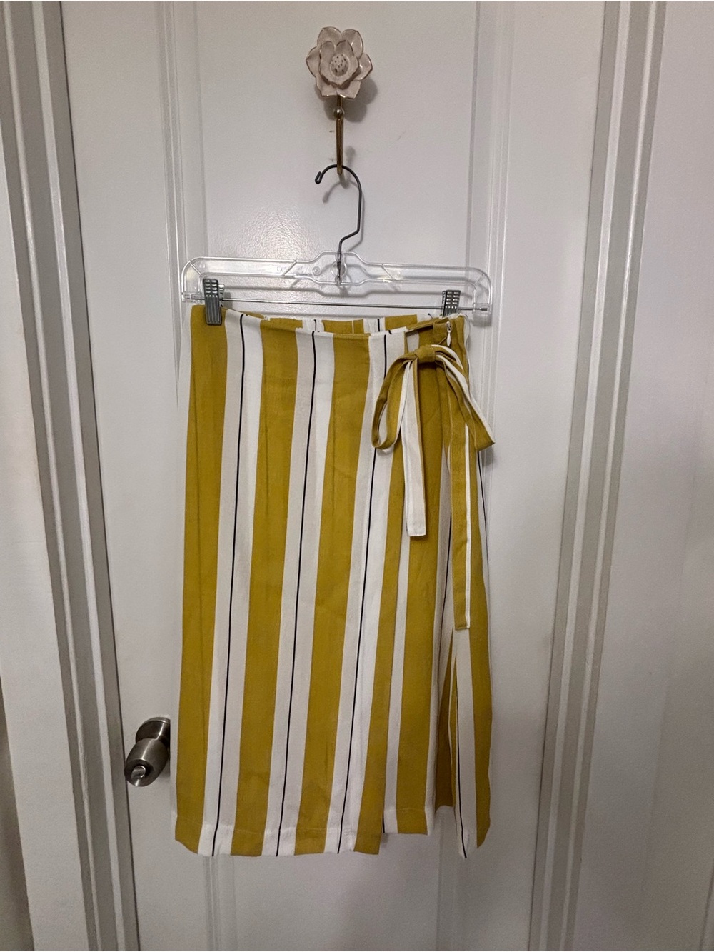 Yellow and White Striped Midi Skirt